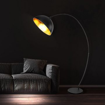 etc-shop LED Bogenlampe, Leuchtmittel nicht inklusive, Bogenleuchte Stehlampe schwarz gold Wohnzimmerlampe Beistellleuchte