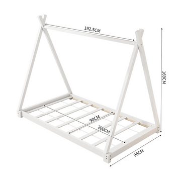 Welikera Einzelbett 90*200cm Massivholzbett, Himmelbett, Flachbett, Zelt-Modellierbett