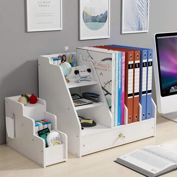 zggzerg Bücherregal Schreibtisch-Organizer, weiß, mit Schublade für Zuhause, Büro