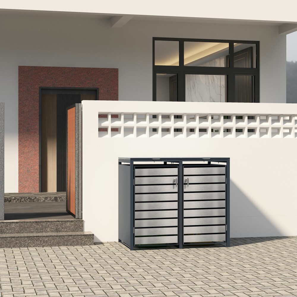 Phoenix Mülltonnenbox Phoenix Aufbewahrungsbox doppel Mülleimer Galvanisierter Stahl Silber (1 St)