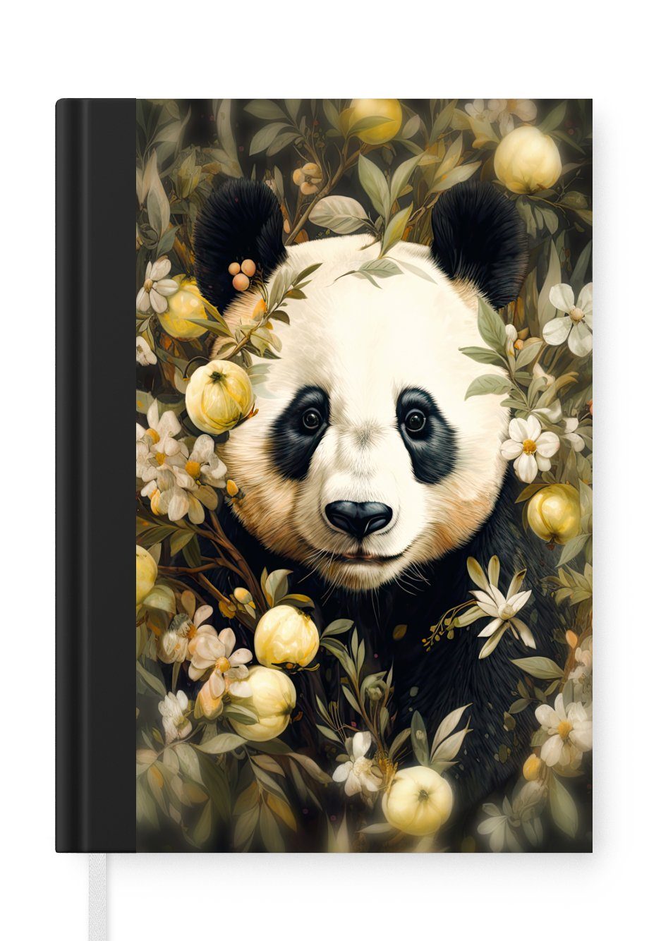 MuchoWow Notizbuch Panda - Pandabär - Wildtiere - Blumen, Journal, Merkzettel, Tagebuch, Notizheft, A5, 98 Seiten, Haushaltsbuch
