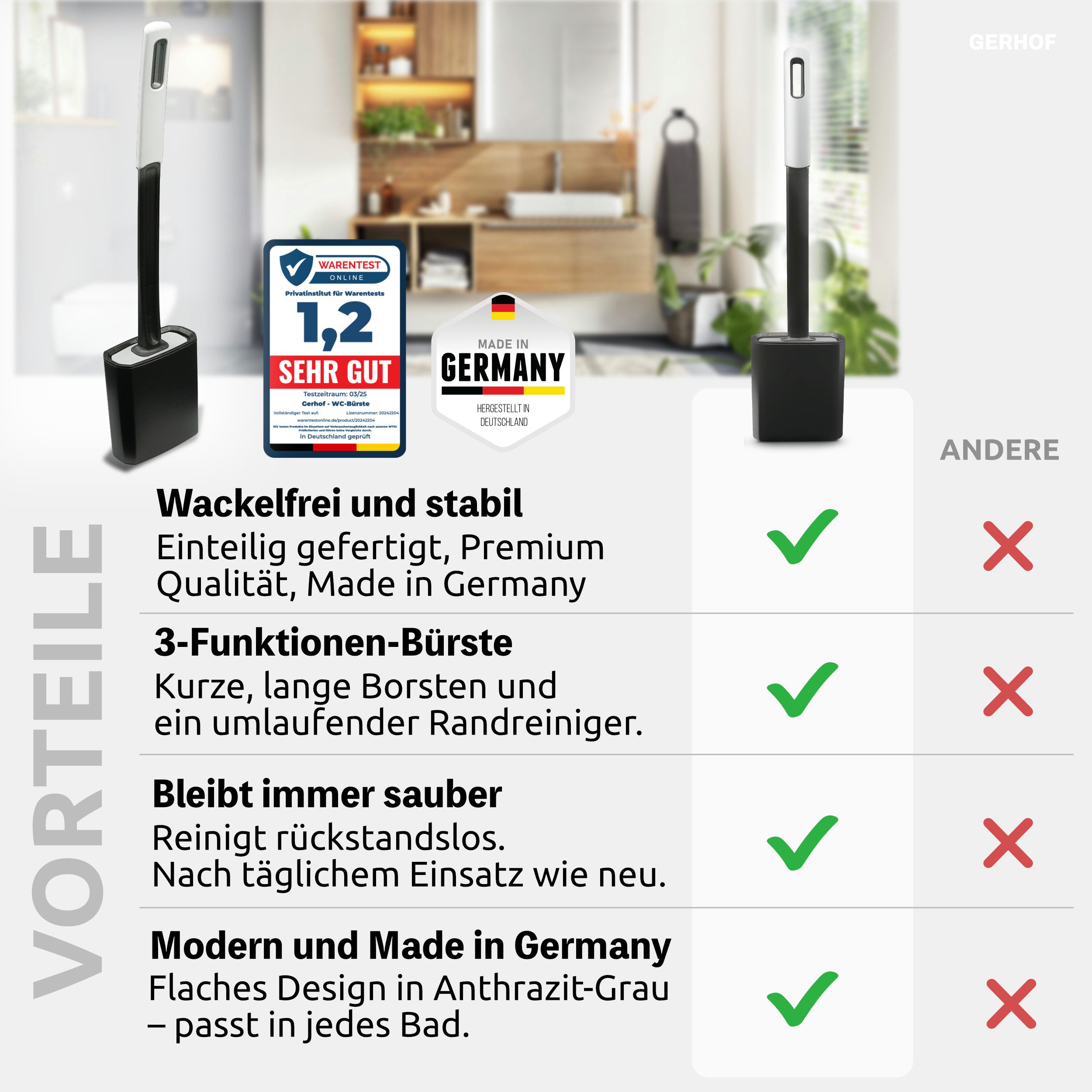 GERHOF WC-Reinigungsbürste WC Bürstengarnitur, Silikon Bürsten, Badezimmer, Toilettenbürste, (1-tlg) – Bild 5 von 5
