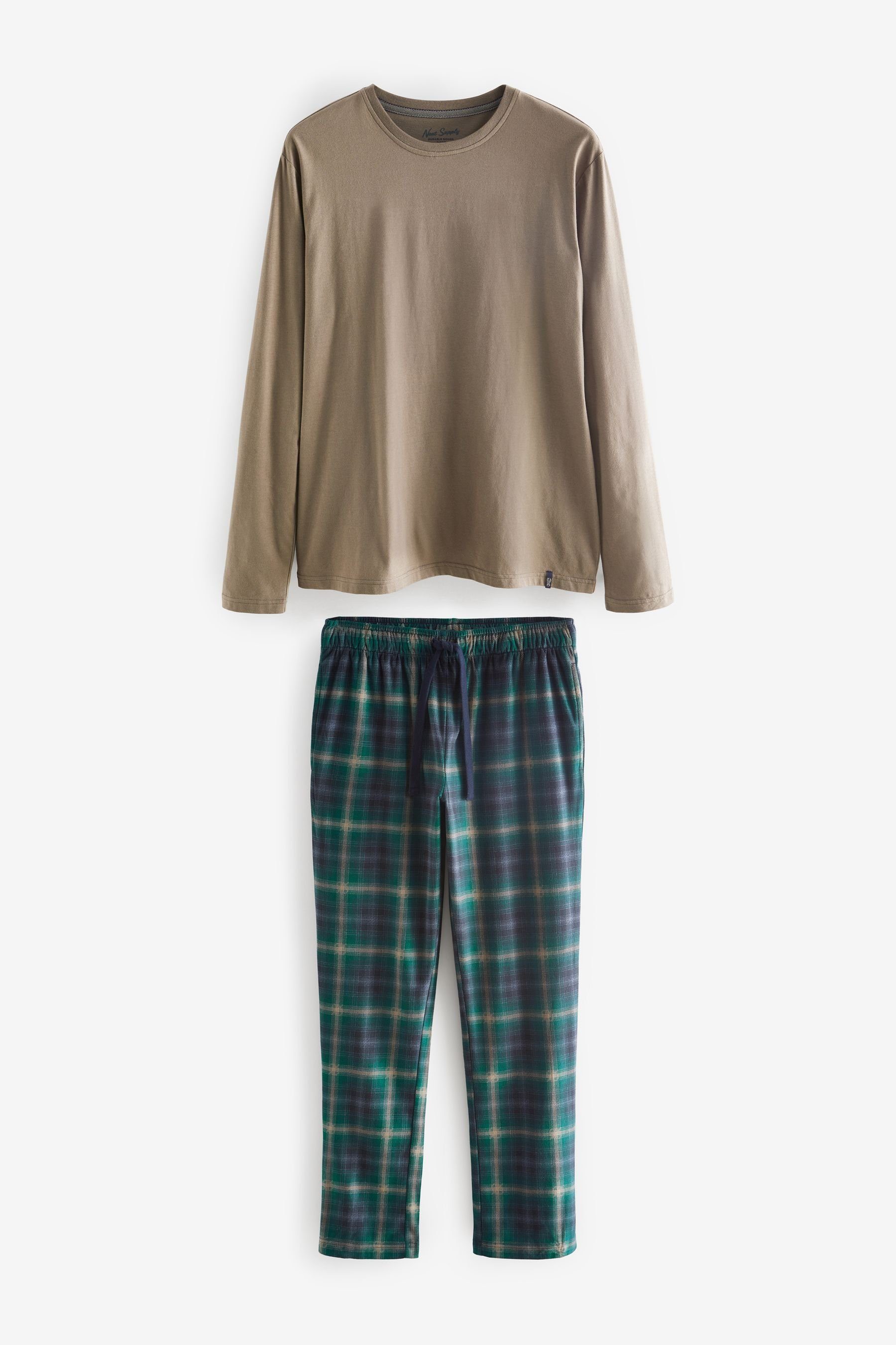 Next Pyjama Check Neutral/Green (2 Schlafanzug Motionflex Bequemer tlg)