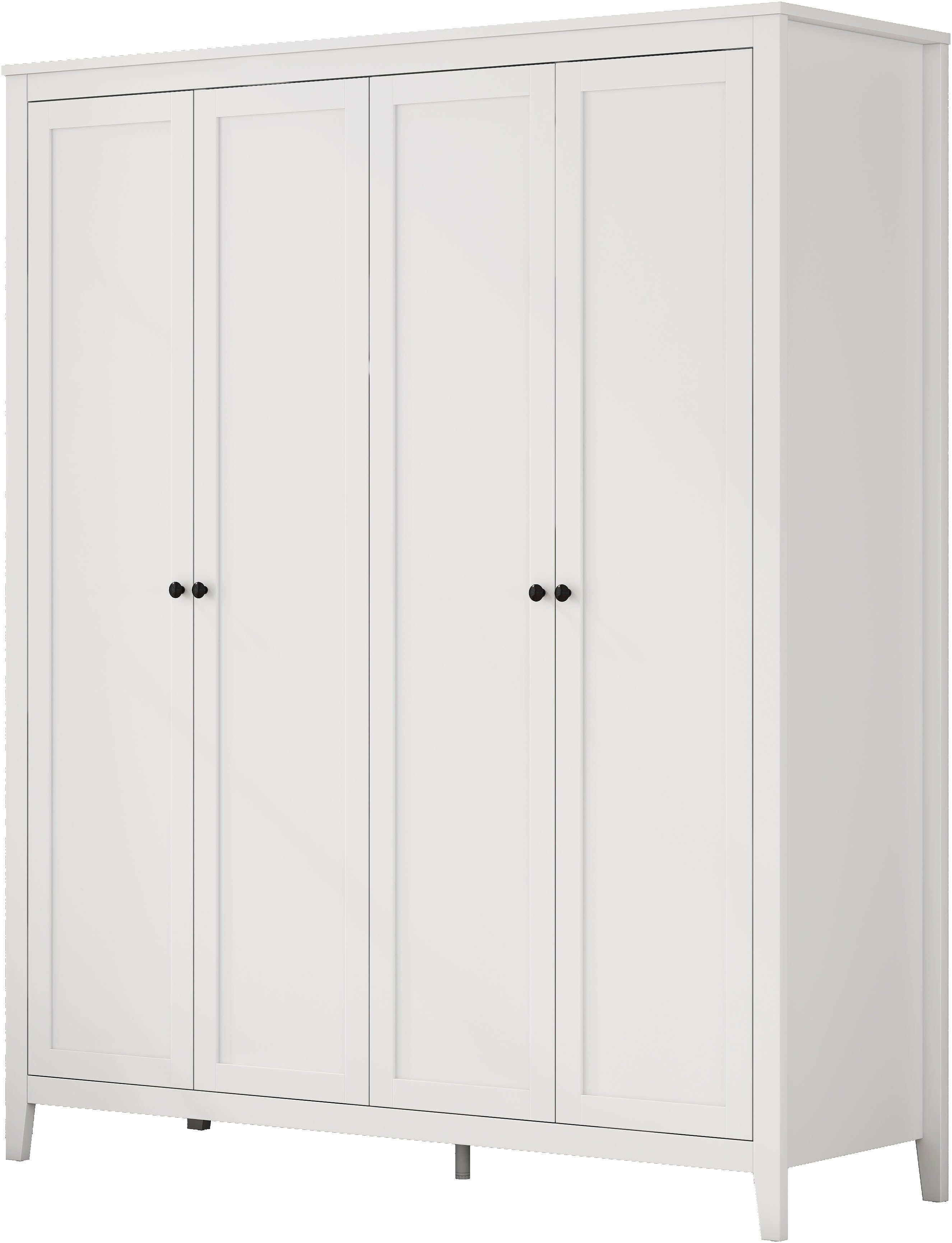 OTTO home Kleiderschrank Borkum Sideboard Anrichte mit 6 Schubladen Landhaus weiß (schwarze Griffe aus Metall) Schlafzimmerschrank mit 6 Böden und Kleiderstange, 4 Türen