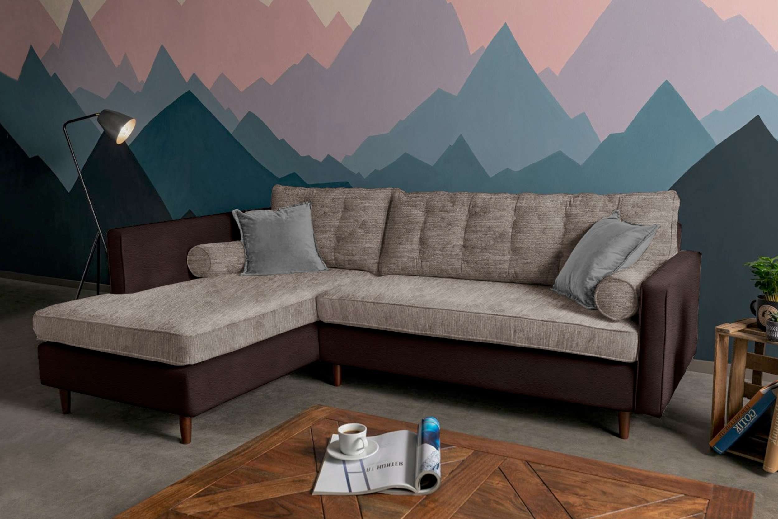 Stylefy Ecksofa stellbar, im mane mit Eckcouch, frei rechts L-Form, links Nelvan, Design Modern oder Raum Wellenfederung, bestellbar