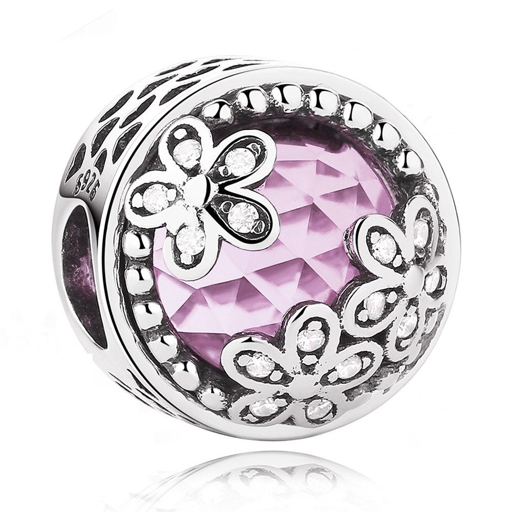 Bead Mondblumen Pink Charm für Charm Armband, 925er Silber, Zirkonia