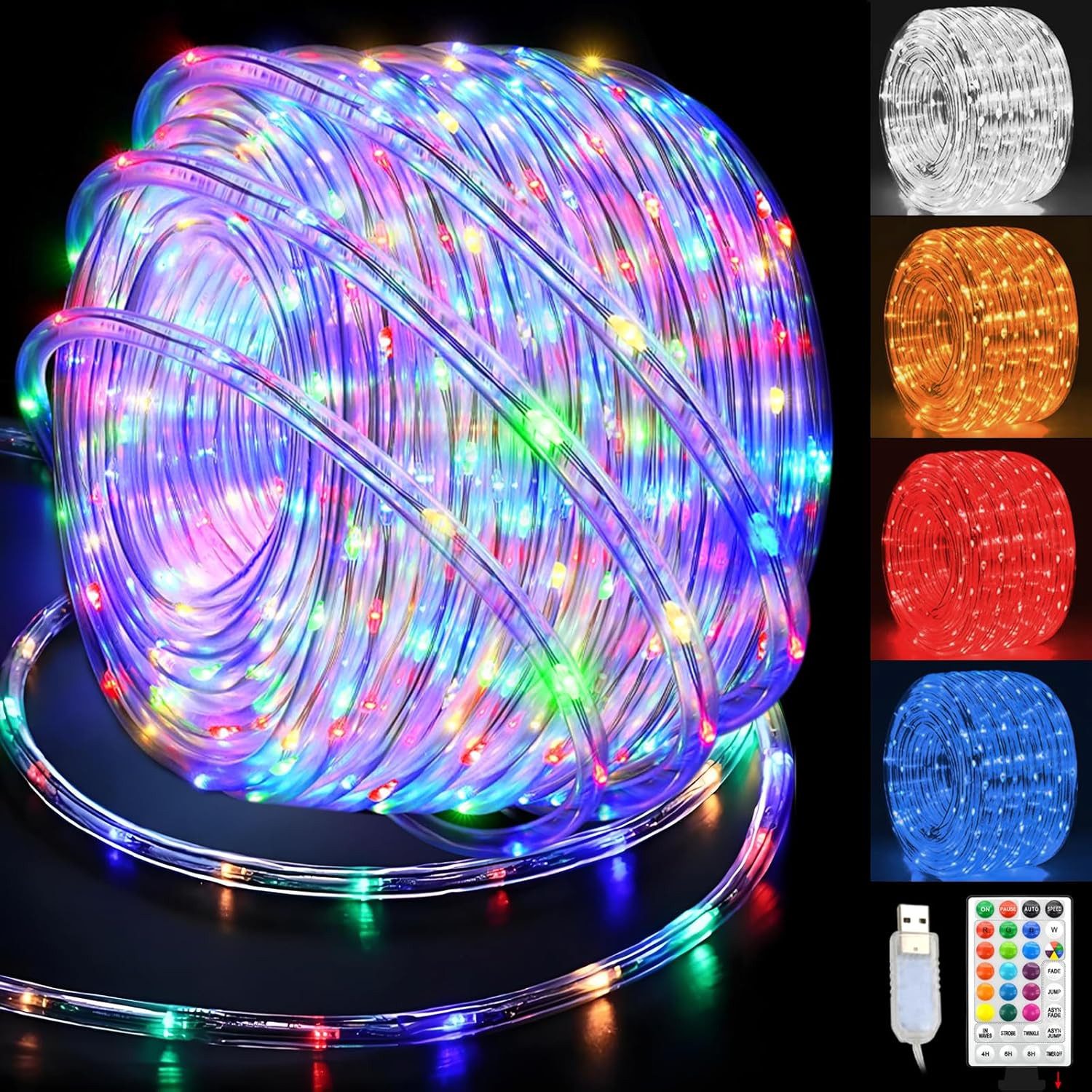 GLPE LED-Lichterkette RGB LED Lichterschlauch 20 m USB 200 LEDs IP65 Außen Innen Farbwechsel, RGB-Farbwechsel 8 Lichtmodi Timer 4h/6h/8h USB-Niederspannung