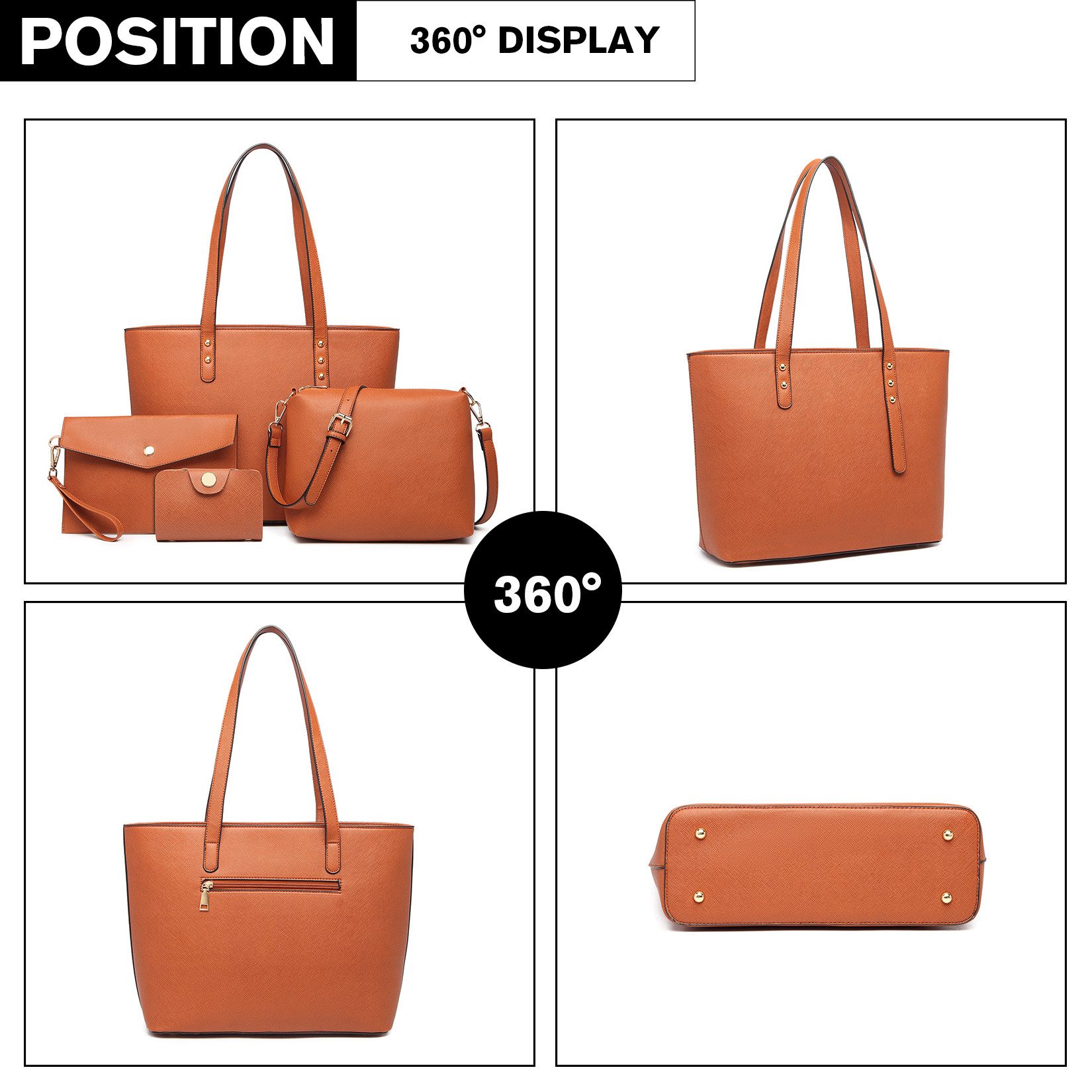 Miss Lulu Henkeltasche Damen-Taschenset 4er, Schultertasche Umhängetasche Clutch Shopper
