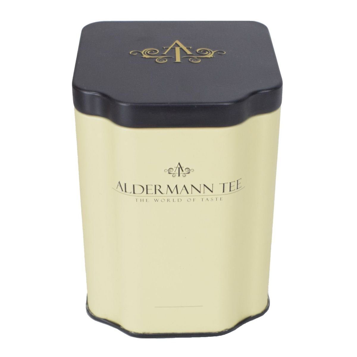 Top-Qualität Teebox "Aldermann cm Tee" Gewürze, Metall Teedose, Deckel, schwarzer 8x8x11