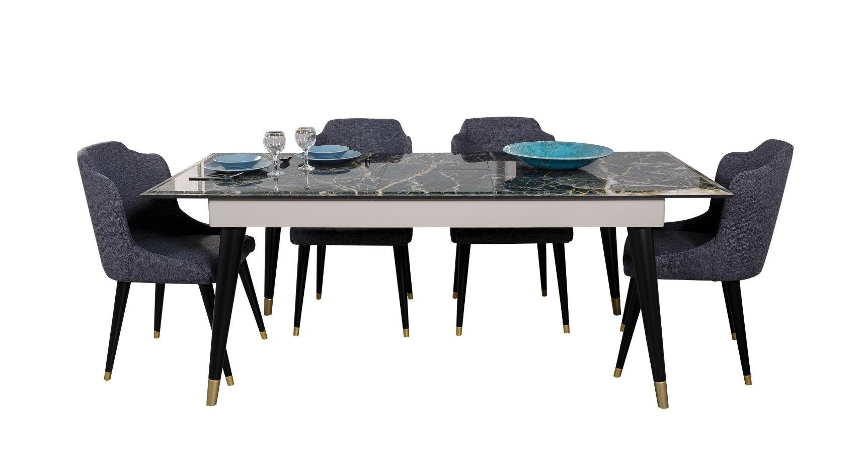 JVmoebel Essgruppe, Luxus Esszimmer Tisch Design 4x Stühle Essgruppe Lehnstühle Set