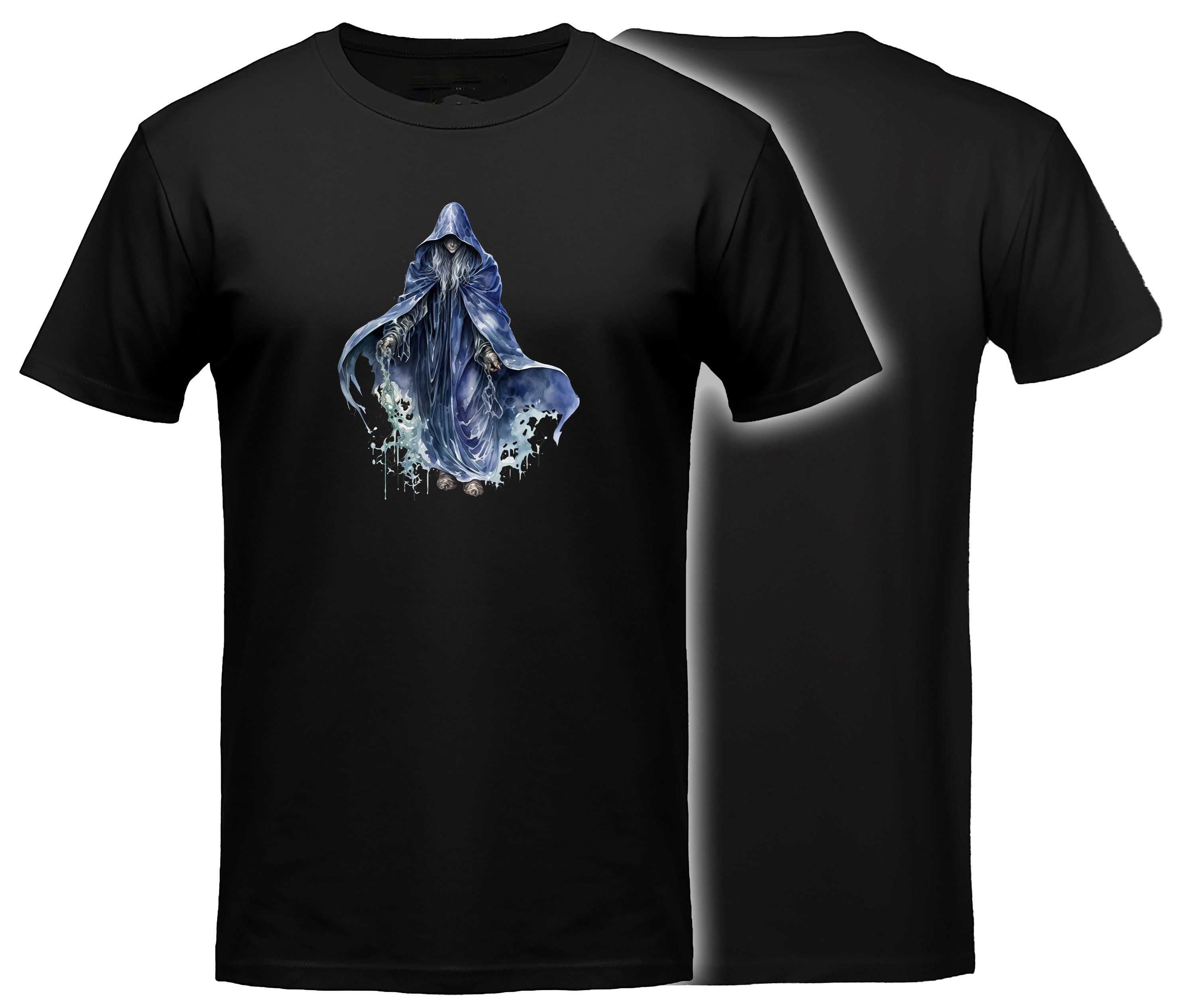 MyDesign24 T-Shirt Gothic kurzarm Shirt - Mystische Gestalt Halloween T-Shirt schwarz Regular Fit Gr.L i435