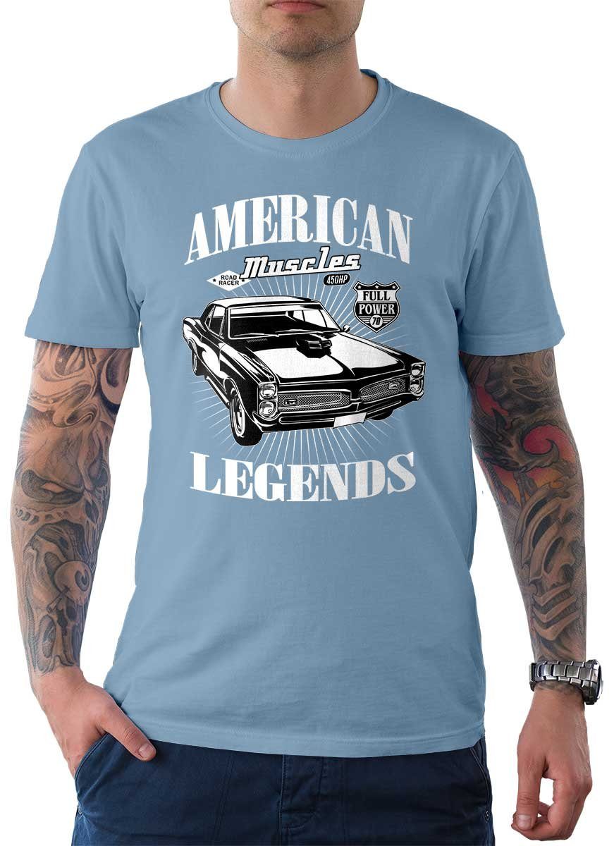 T-Shirt Tee Wheels Motiv On Auto Legend Rebel mit / Herren T-Shirt American US-Car Hellblau