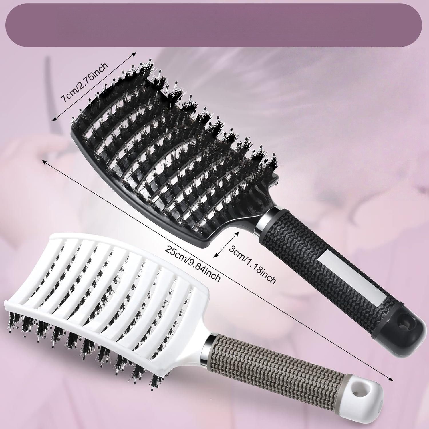 FOUORTUNATE-BEE Haarbürsten-Set 2er Set Massage Haarbürste 9-reihig für alle Haartypen, Gebogene Entwirrbürste für nasses & trockenes Haar