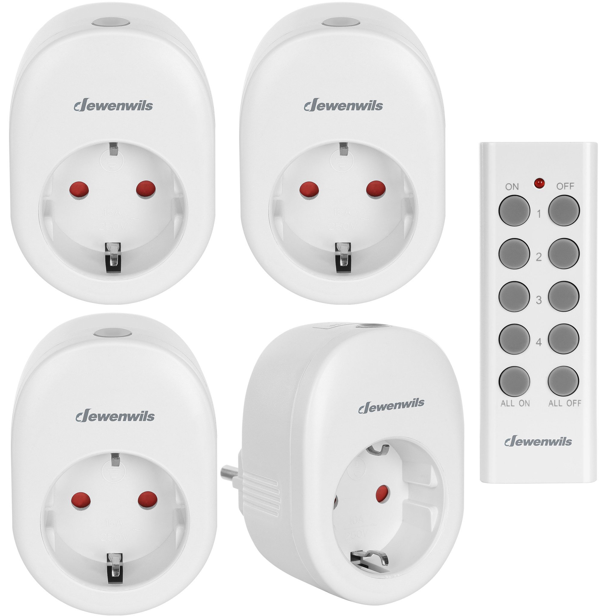 DEWENWILS Funksteckdose mit Fernbedienung innen, max. 2300 W, 4-St., 4 Steckdosen + 1 Fernbedienung, 30M Reichweite, Funksteckdosen-Set