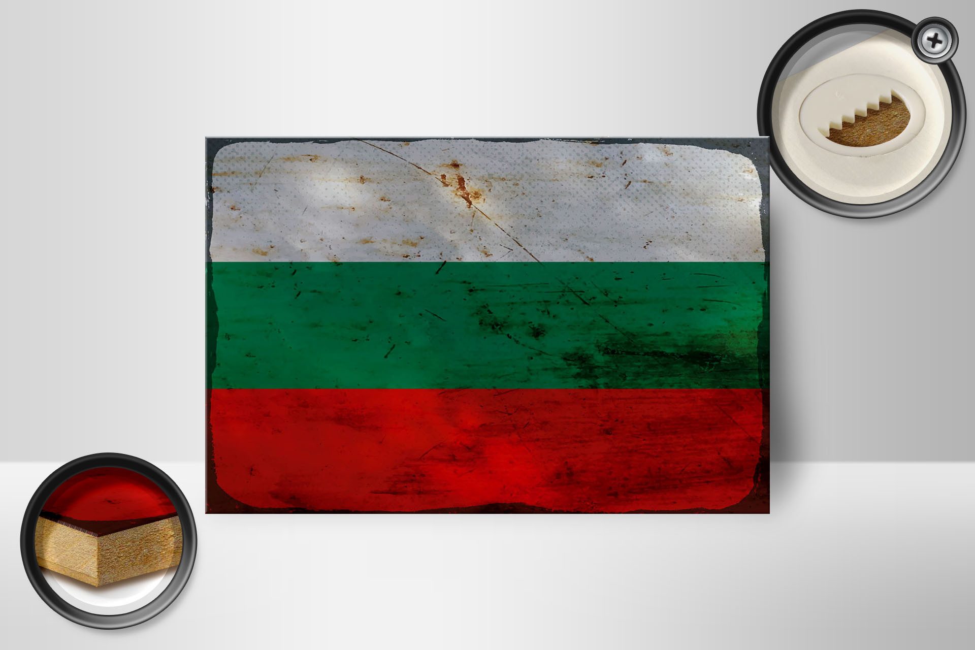 Femer GmbH Holzbild Flagge Bulgarien 18x12 cm Flag Bulgaria Rost, Flaggen (1 St), Glatte Holzfaserplatte (MDF), vorn beschichtet