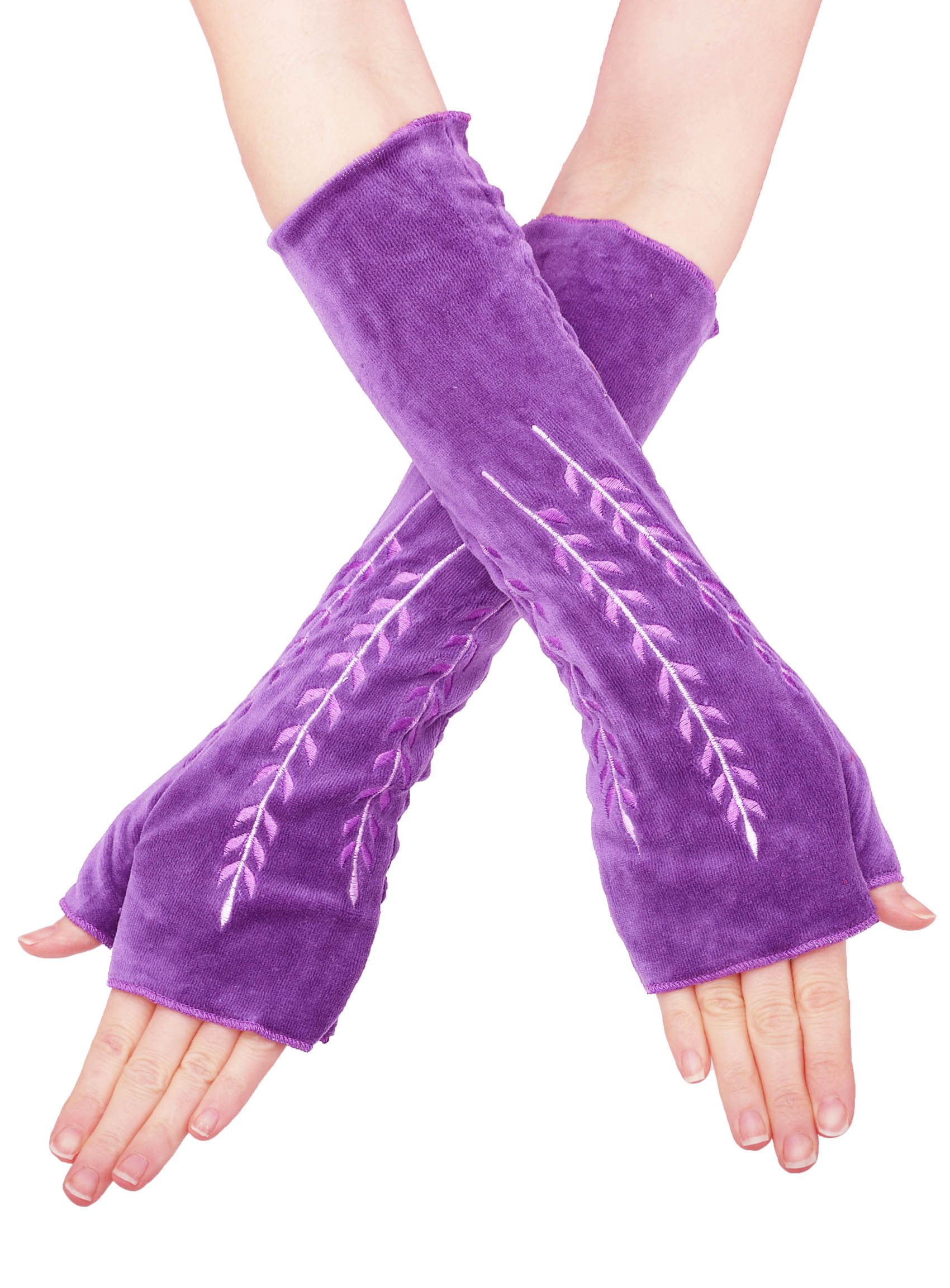 PUREWONDER Armstulpen Bestickte Armstulpen aus Samt, Pulswärmer Handstulpen hw14 Lila (1 Paar) aus Samt