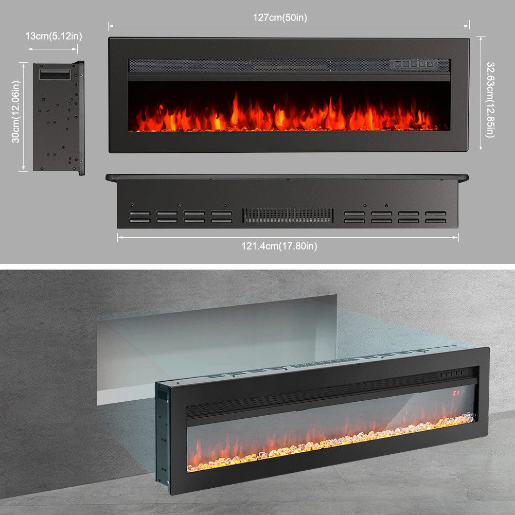 DARDVORLAG Elektrokamin Wandkamin Einbaukamin mit Heizung 9 Farbmodi LED Fl günstig online kaufen