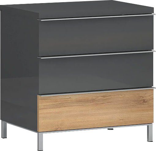 OTTO home Nachtkonsole Onyx, Nachttisch mit 2 oder 3 Schubladen, UV Lackierung Hochglanz, mit Soft-Close-Funktion, Maße (B/T/H) 56/41/43 oder 59cm