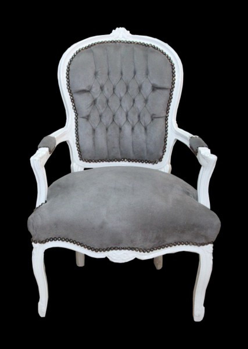 Casa Padrino Besucherstuhl Barock Salon Stuhl Grau / Weiß | Besucherstühle