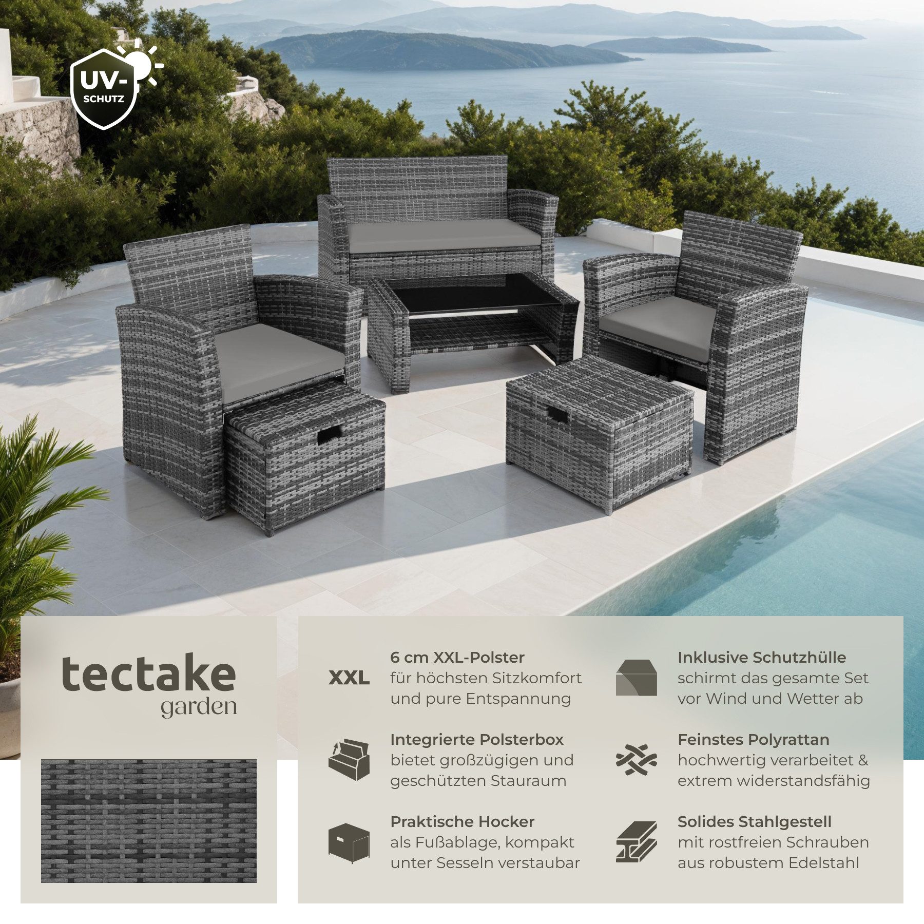 tectake Sitzgruppe Rattan Lounge Set Modena - Hochwertiges Polyrattan Desig günstig online kaufen