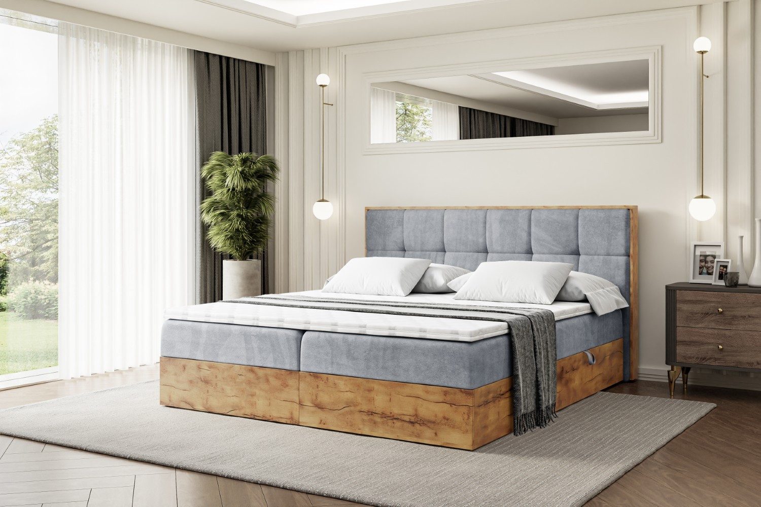 ALTDECOR Boxbett LOLLI7 (Multipocket-Matratze H4, H3 Matratze Bonellfederung, Topper, Kopfteil)