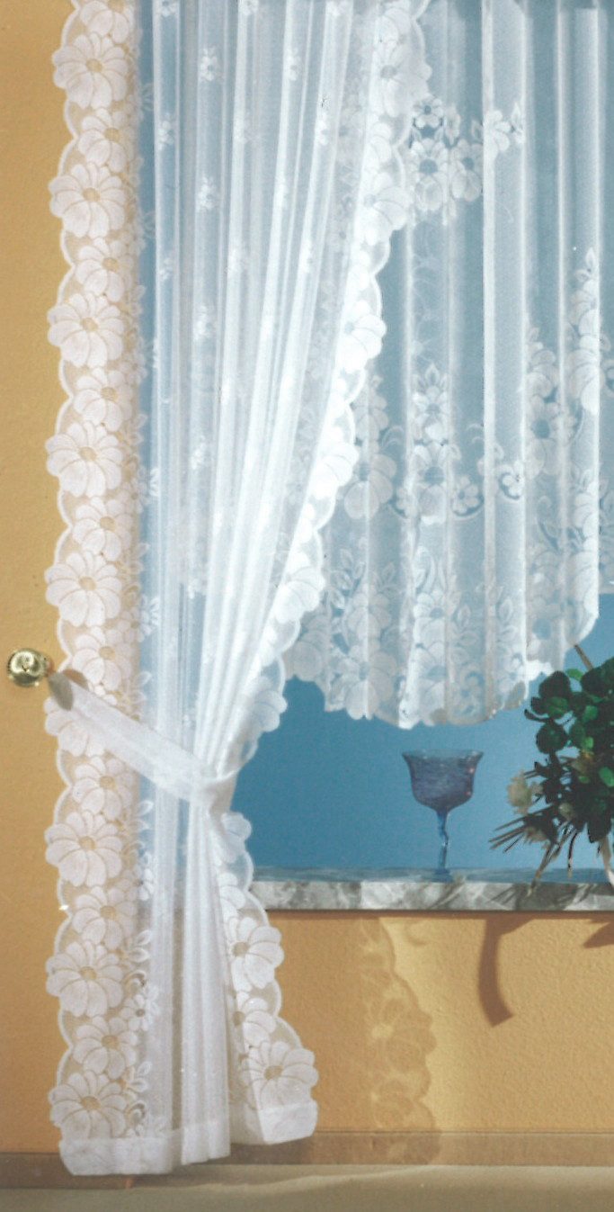 heimtexland Gardine Gardinen Store Vorhang Blumen weiß halbtransparent (1 St), Kräuselband, halbtransparent, Jacquard, Jacquard I Seitenschal mit Raffhalter I Kräuselband