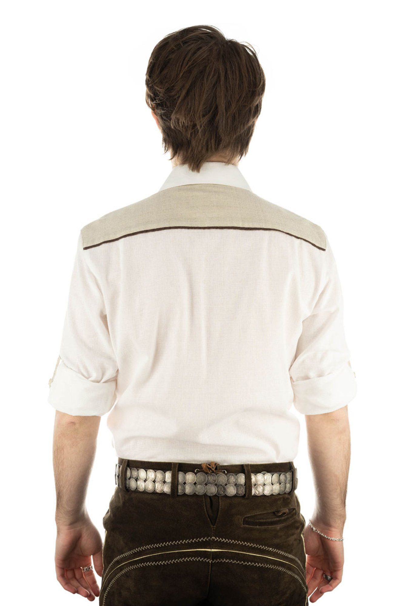 Paspeltasche, Knopfleiste Hupayo mit Langarmhemd der auf Trachtenhemd OS-Trachten Edelweiß-Stickerei