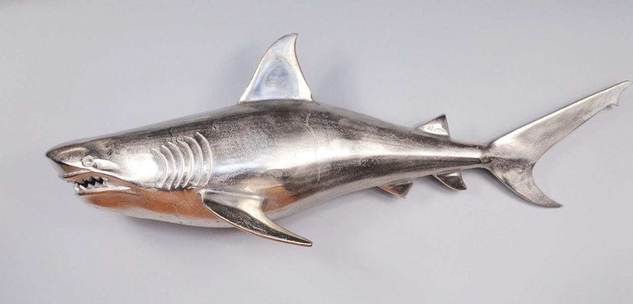 Wanddekoobjekt XXL Deko Hai Silber Wanddeko - Maritime Wanddeko Links - 104 cm