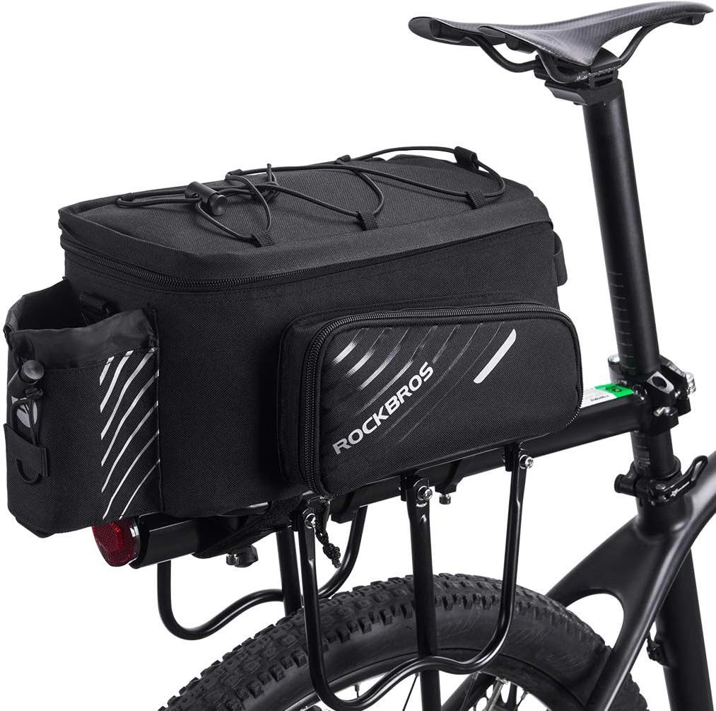 ROCKBROS Fahrradtasche Gepäckträgertasche Hinter Transporttasche, 9-12L (Tragbar, 1-tlg), Wasserdicht Schwarz Faltbare Seitentaschen, mit Regenschutz