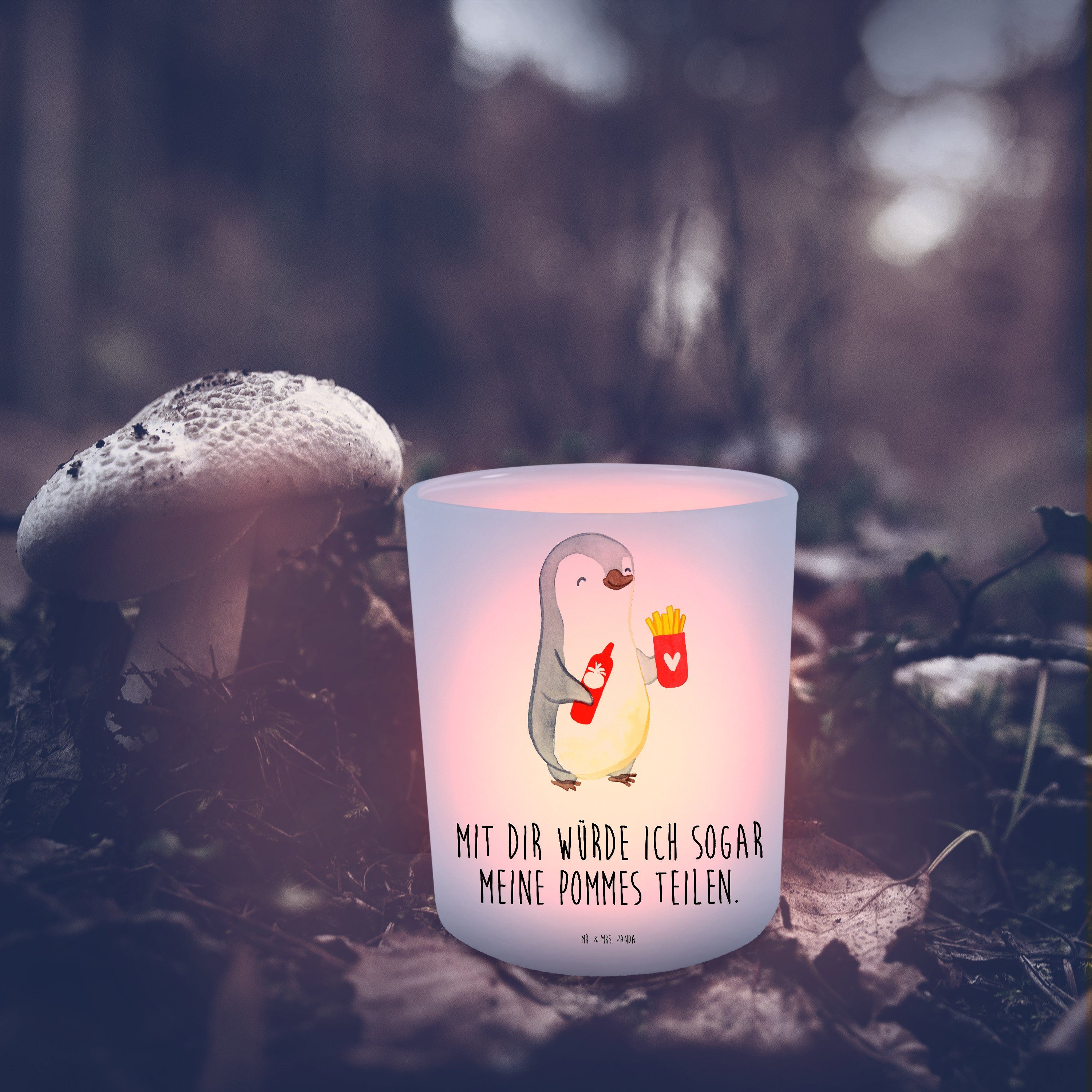 - St) für Teelichtglas, Pinguin Pommes Geschenk, (1 & Windlicht F Geschenk - Mr. Transparent Panda Mrs.