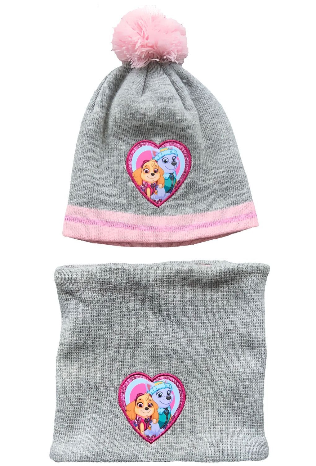 PAW PATROL Mütze & Schal Paw Patrol Mädchen Winter Set Mütze Schal Wintermütze (Kindermütze + Kinderschal) 2 Teile Kinder Mütze und Halswärmer Hellgrau