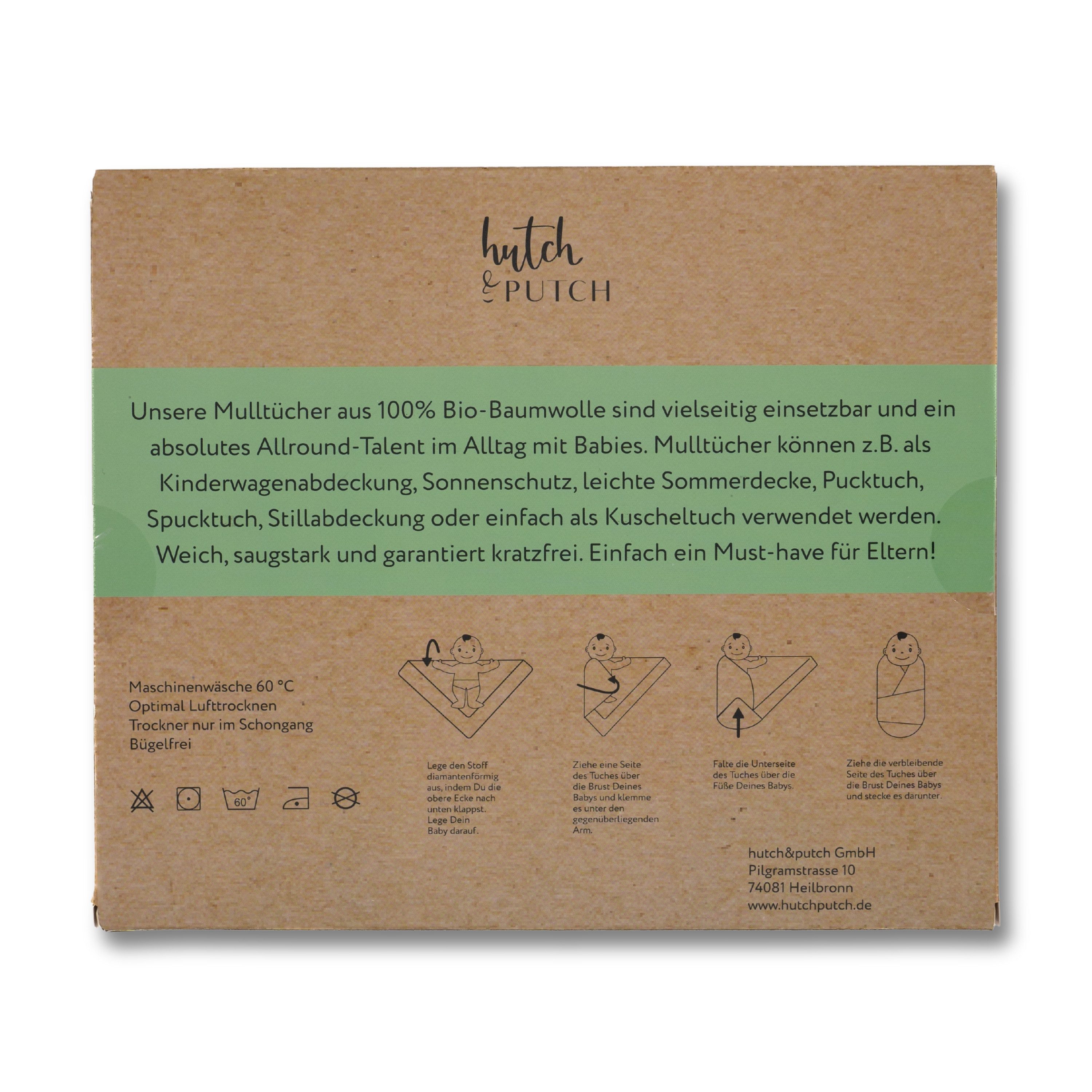 hutch&putch Spucktuch 3er-Set Mulltuch 120x120 cm einfarbig - 100% Bio-Baumwolle - Geburt, (3er Set, 3-tlg), Erstausstattung - Schnuffeltuch Spucktuch Mullwindel Kuscheltuch