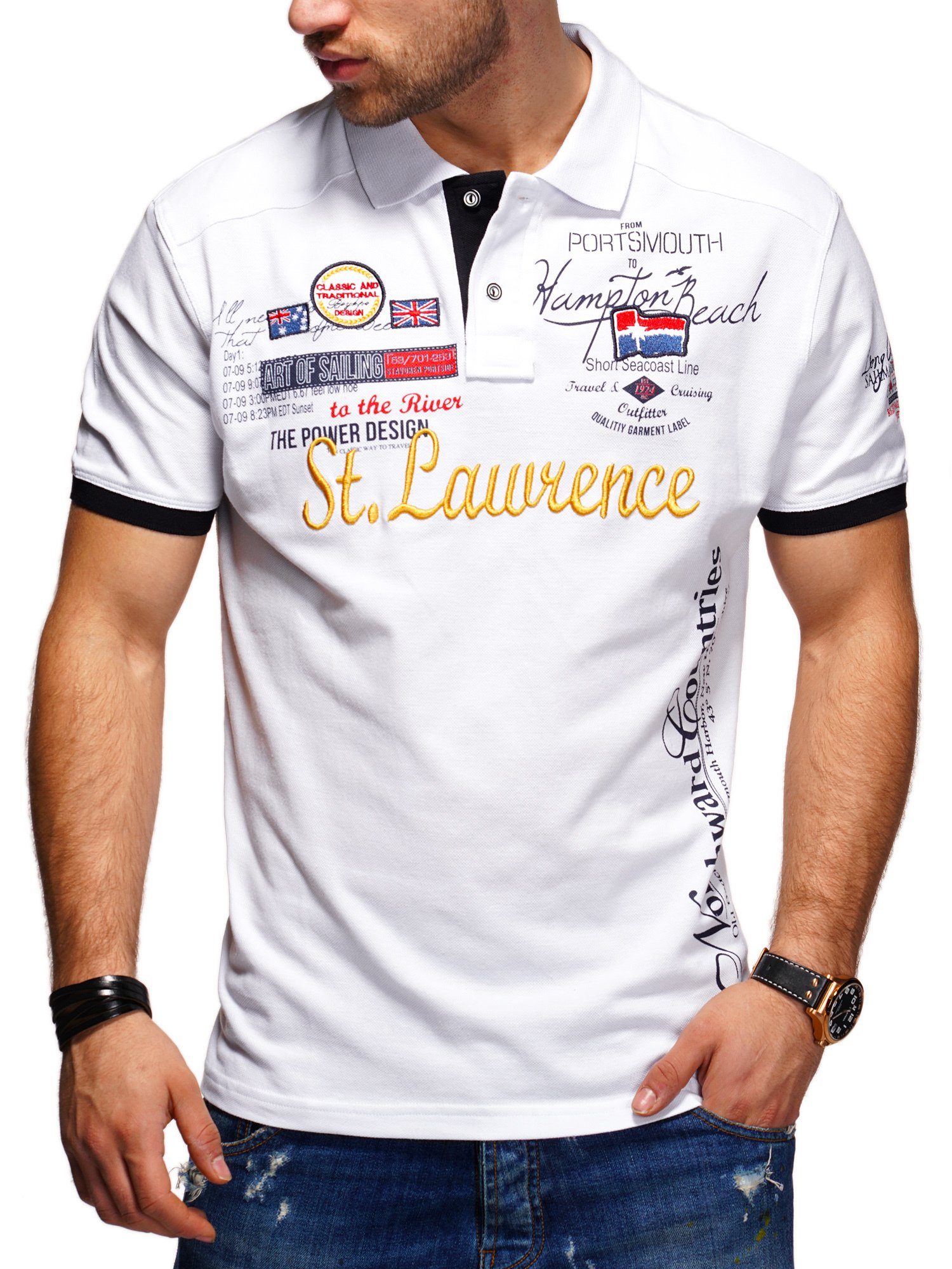 Style-Division Poloshirt SDIOWA Bedruckt & mit Stickereien Weiß