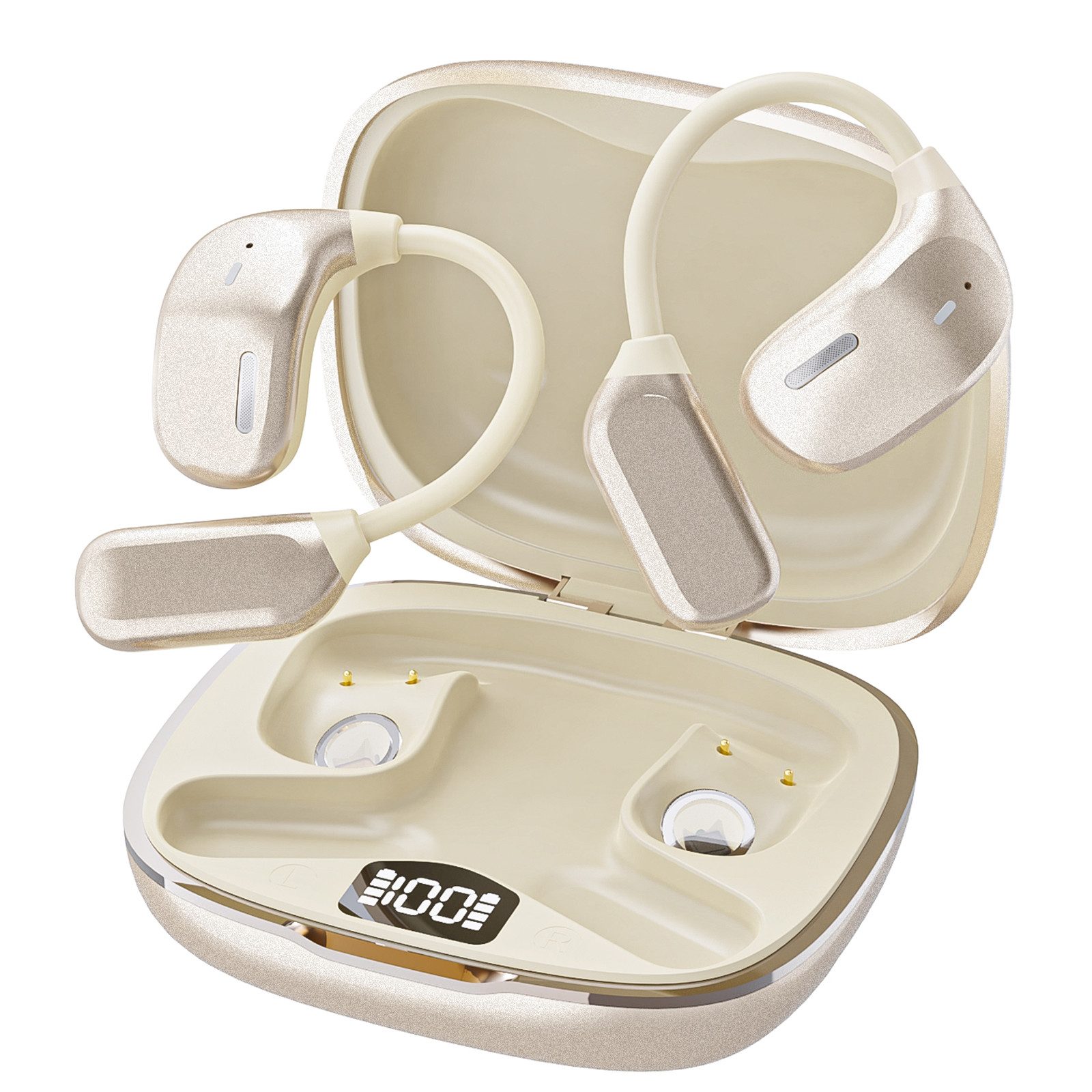 Forrlite Open Ear Kopfhörer, In Ear Kopfhörer, Bluetooth Kopfhörer Open-Ear-Kopfhörer (Reduzierung des Anrufrauschens und Intelligente Bassoptimierung, Open Noise Cancelling Kopfhörer, Sport Bluetooth Kopfhörer mit Ohrhaken)