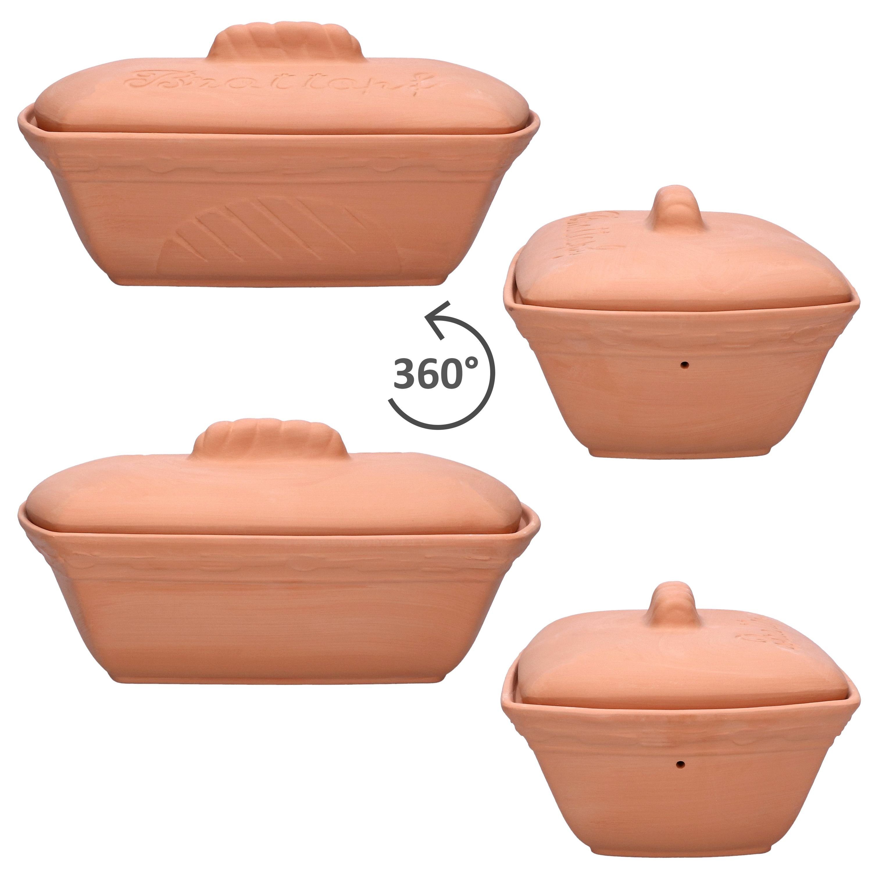MamboCat Brotkasten Terra Brottopf Brotkasten mit Deckel Brötchen Aufbewahrungsbox Ton, Ton