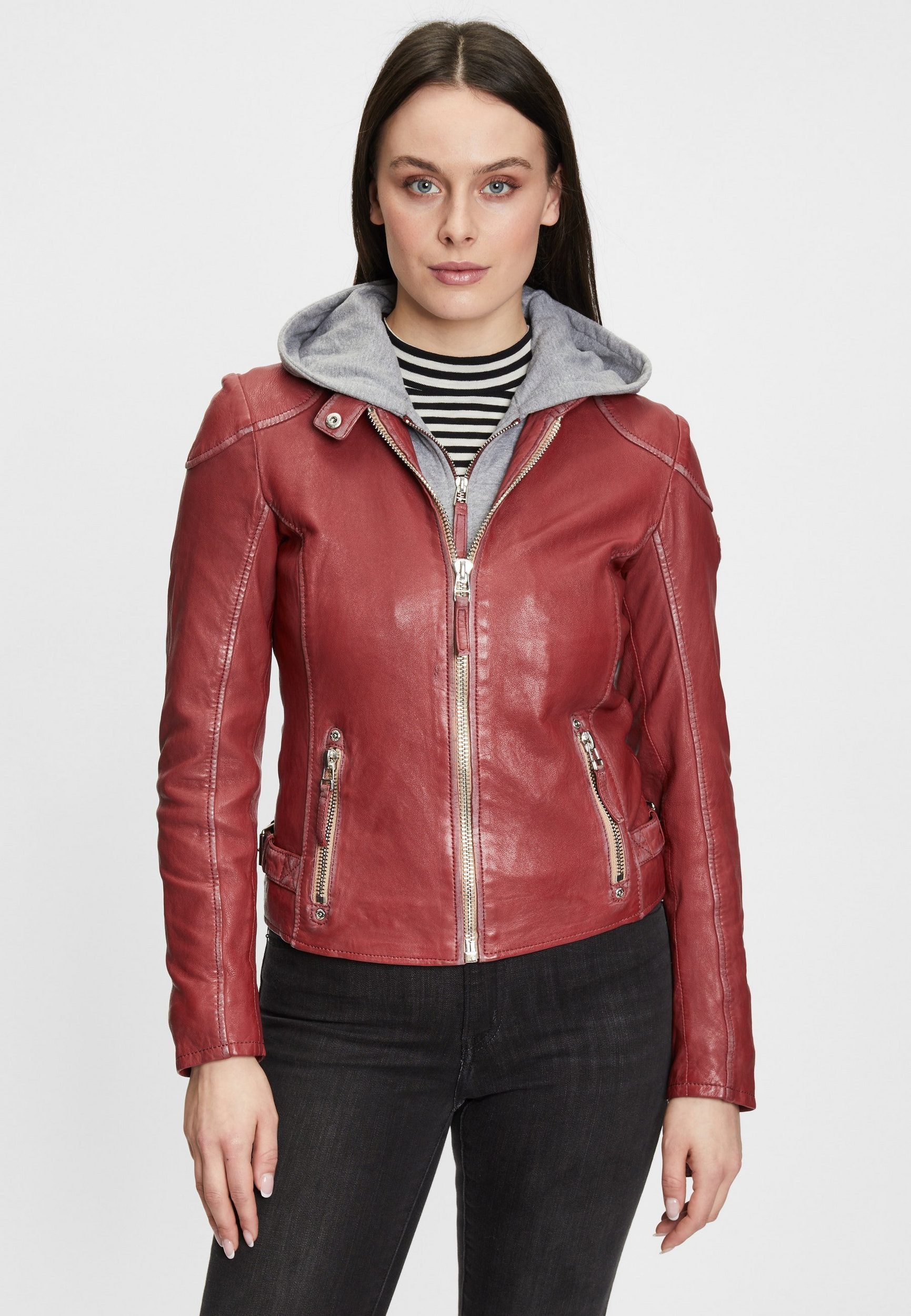 Lederjacke Damen Finja LABAGV Biker Jacke mit abnehmbarer Kapuze