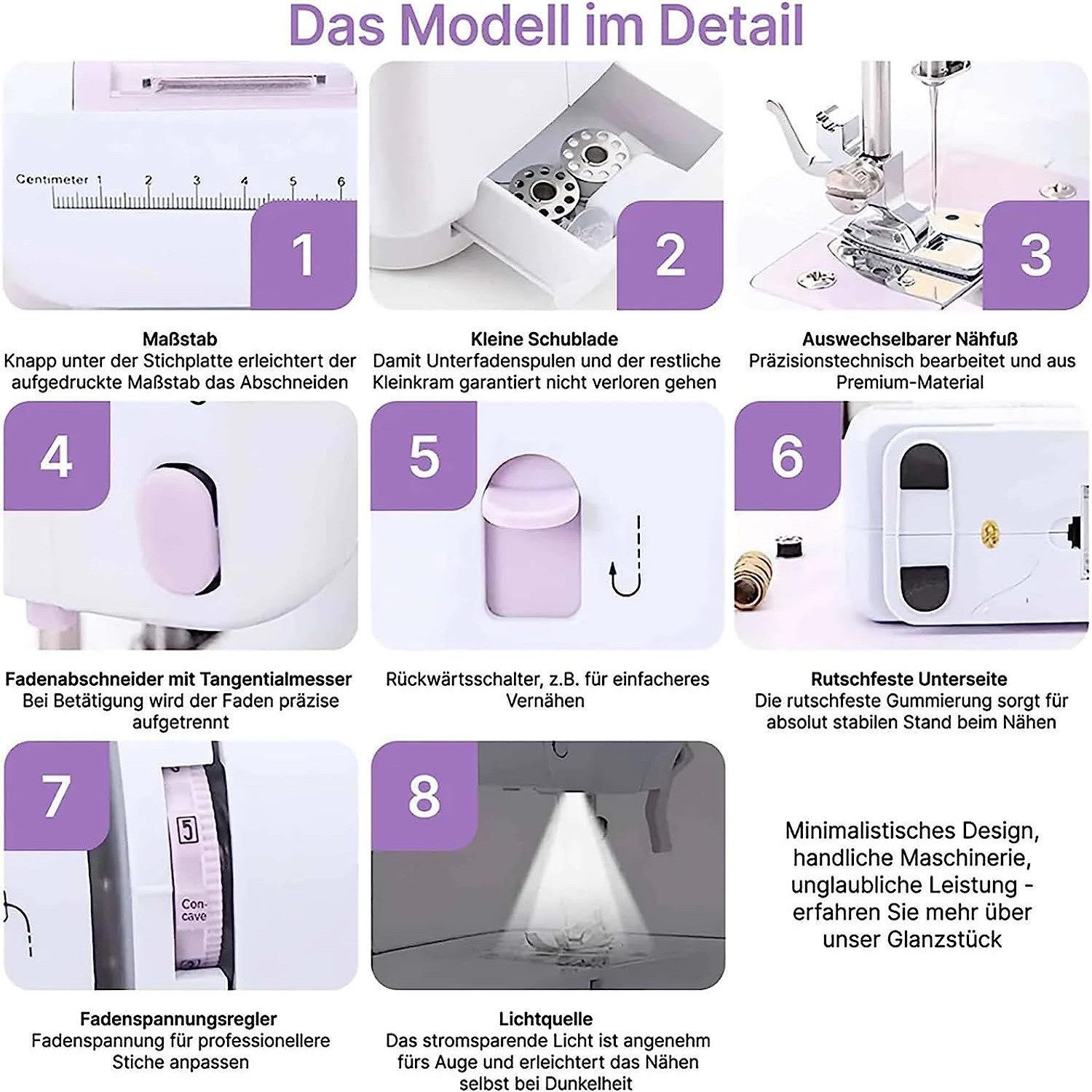 Toomoke Nähmaschine Nähmaschine für Anfänger, 12 Stichprogrammen, Elektrische Nähmaschinen, 12 Programme, Doppellinien,Freiarm-Nähmaschine mit LED-Nählicht,Fußpedal,Nähset