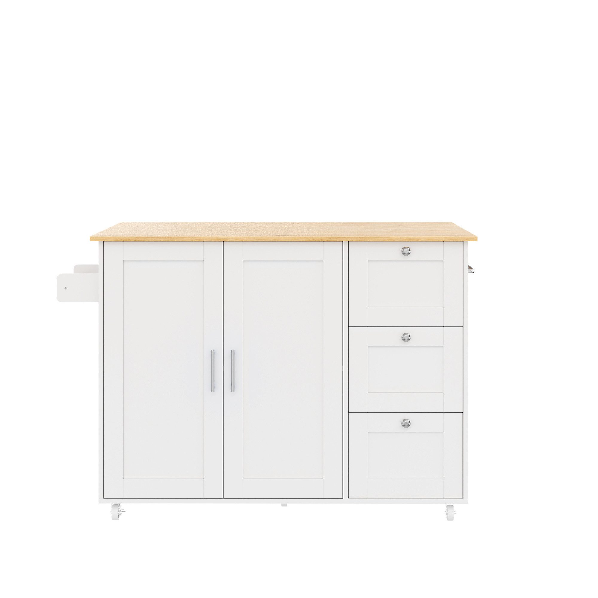 Flieks Küchenwagen mit erweiterbarer Arbeitsplatte in Eichenholzoptik und 3 Schubladen, (1 St., L135*B44(70)*H90cm), Kücheninsel Küchenschrank Servierwagen mit verstellbarer Einlegeböden