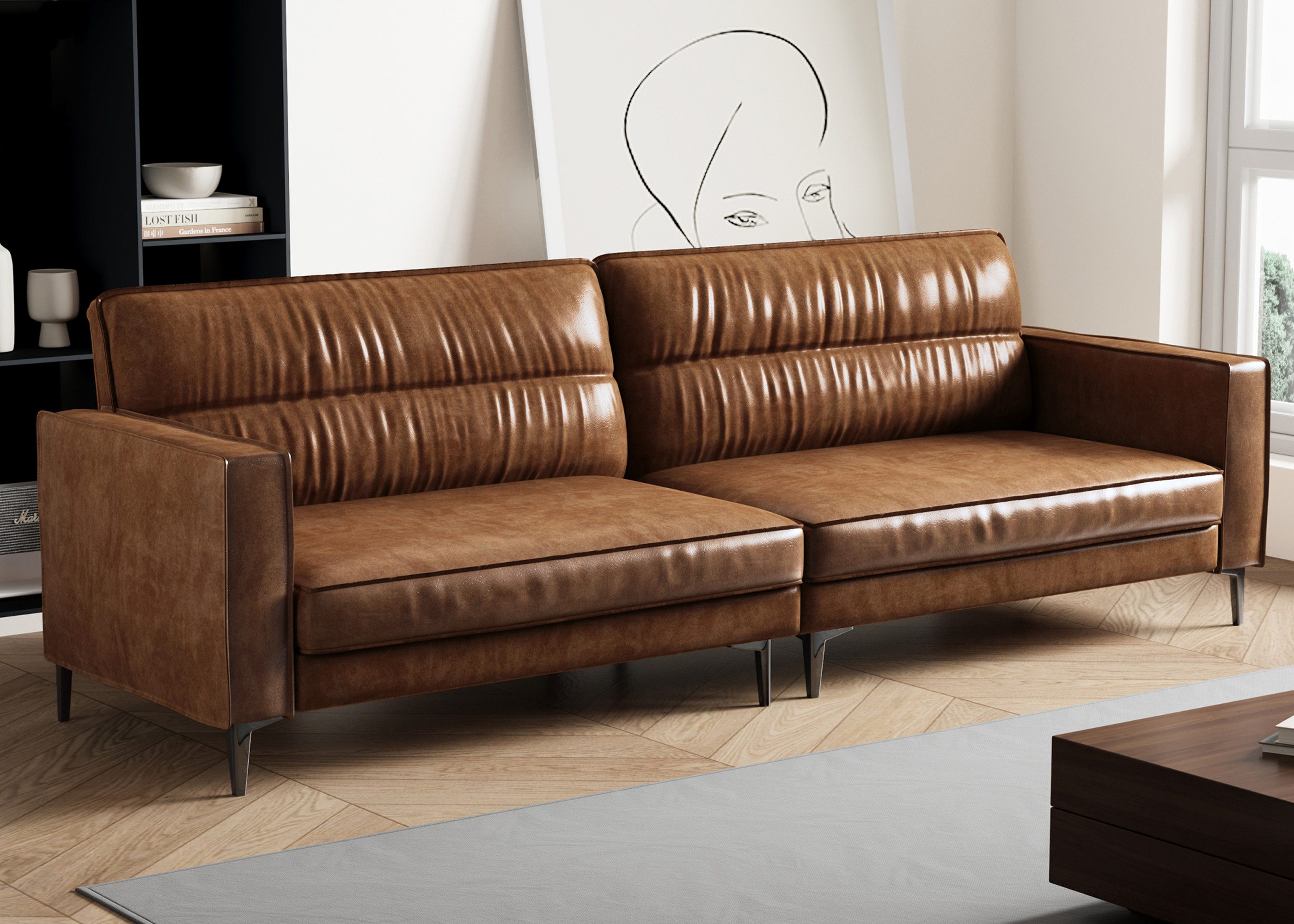 oleyluckidea Big-Sofa Vintage Ölwachleder Sofa 3-Sitzer, Braun – 220 cm, Set