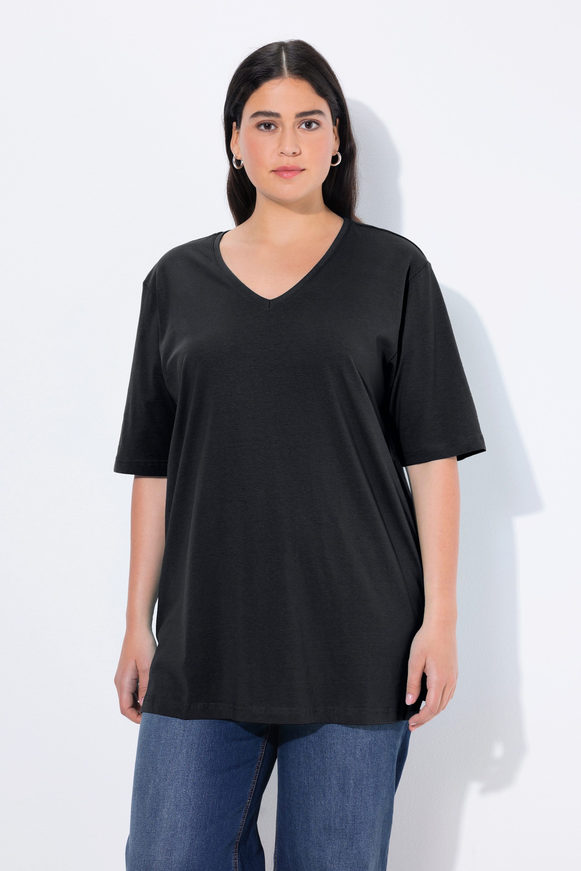 Ulla Popken T-Shirt T-Shirt V-Ausschnitt Relaxed Halbarm