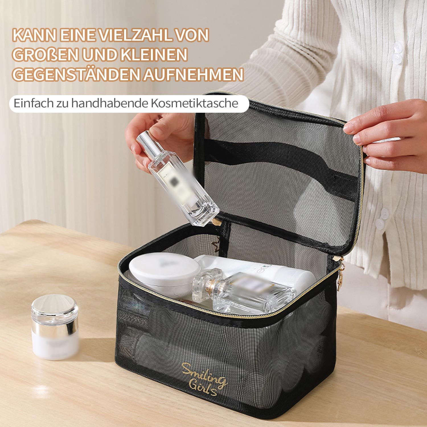 Refttenw Kosmetiktasche Reise-Kosmetik-Aufbewahrungstaschen-Set,Kosmetiktasche,Hohe Kapazität (5-tlg), transparent