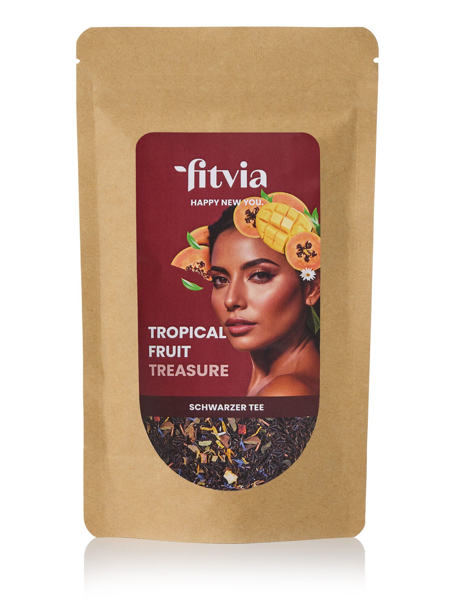 fitvia Tee Schwarzer Tee "Mango-Papaya", (100g), echte Fruchtstücke, ohne Zuckerzusatz