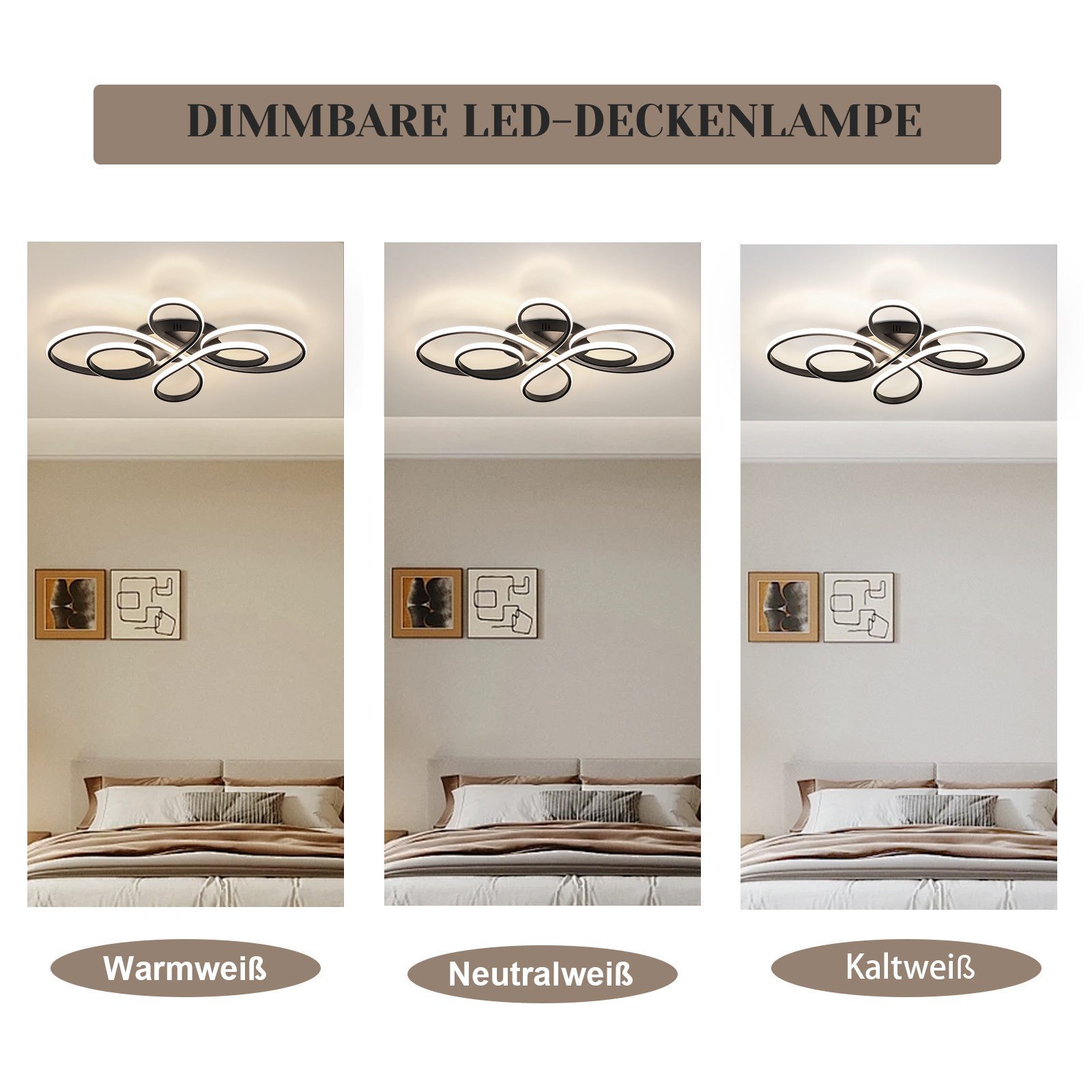 Nettlife LED Deckenleuchte Wohnzimmer Schwarz Dimmbar Modern 66/80/100CM De günstig online kaufen
