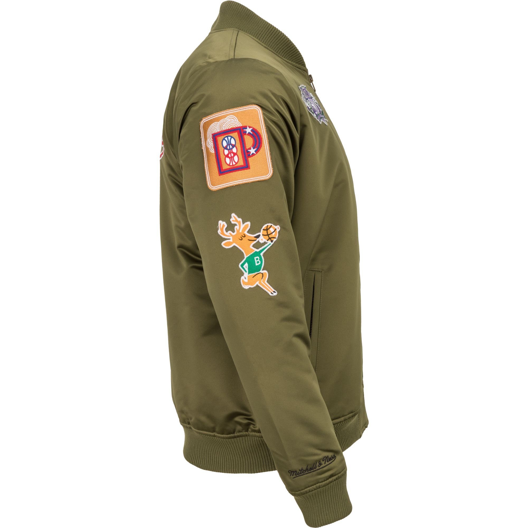 Mitchell & Ness Bomberjacke Satin PATCHES Milwaukee Bucks