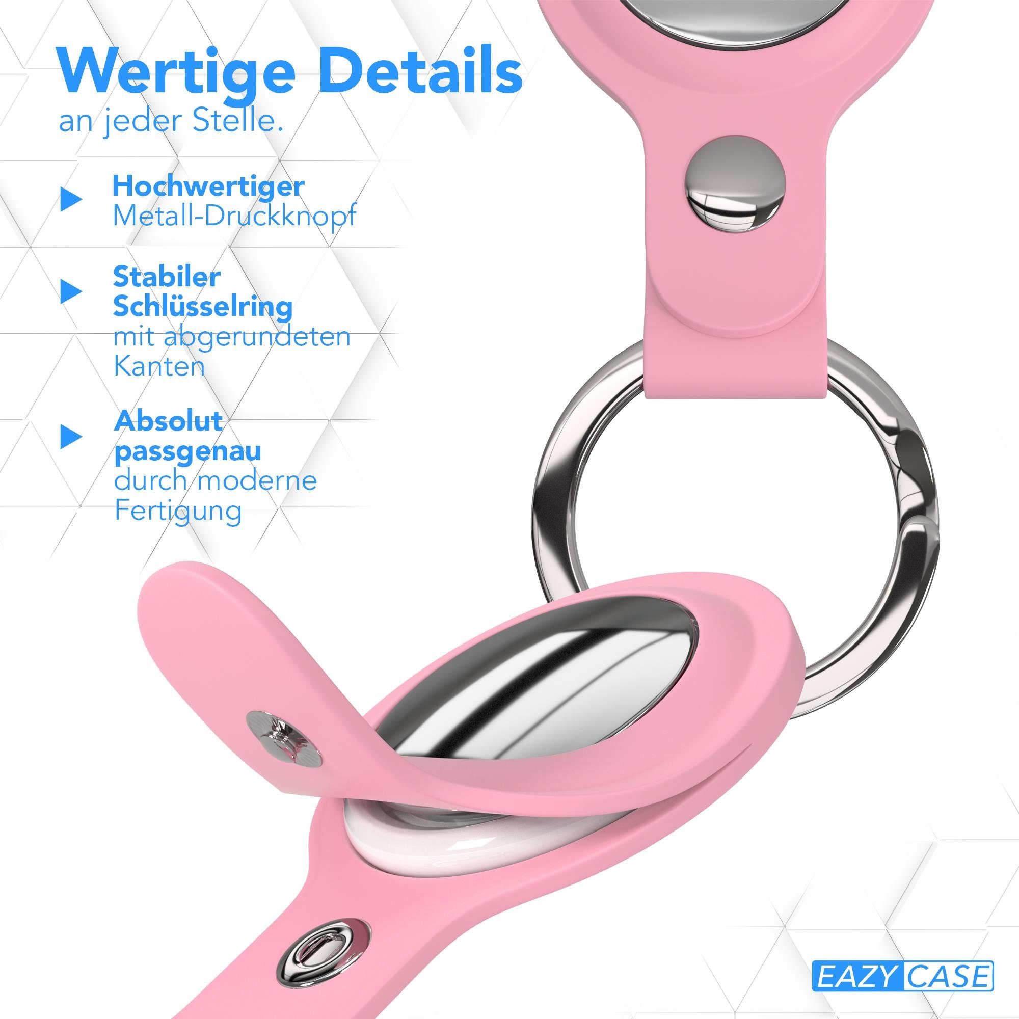 Hülle Schlüsselanhänger kompatibel Silikon CASE Apple Ring Anhänger aus EAZY AirTag, Rosa Tasche mit Airtags Schlüsselring Kratzfeste