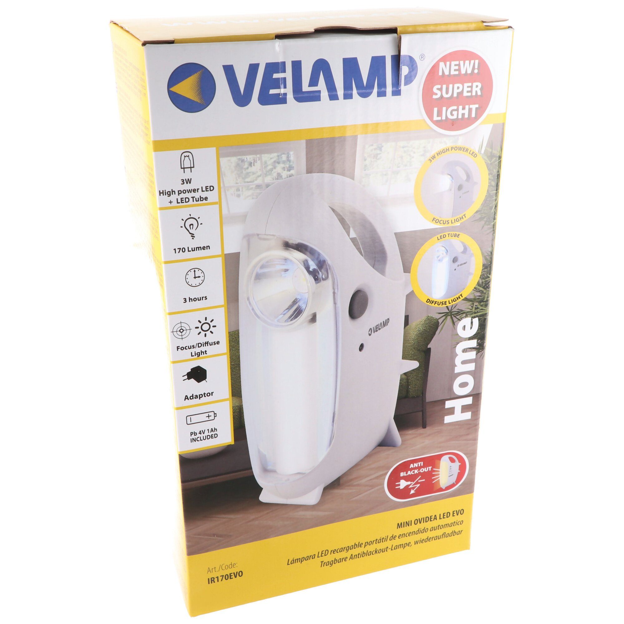 Velamp Out, LED-Lampe Arbeitsleuchte tragbare Black Notleuch Anti wiederaufladbare IR170EVO