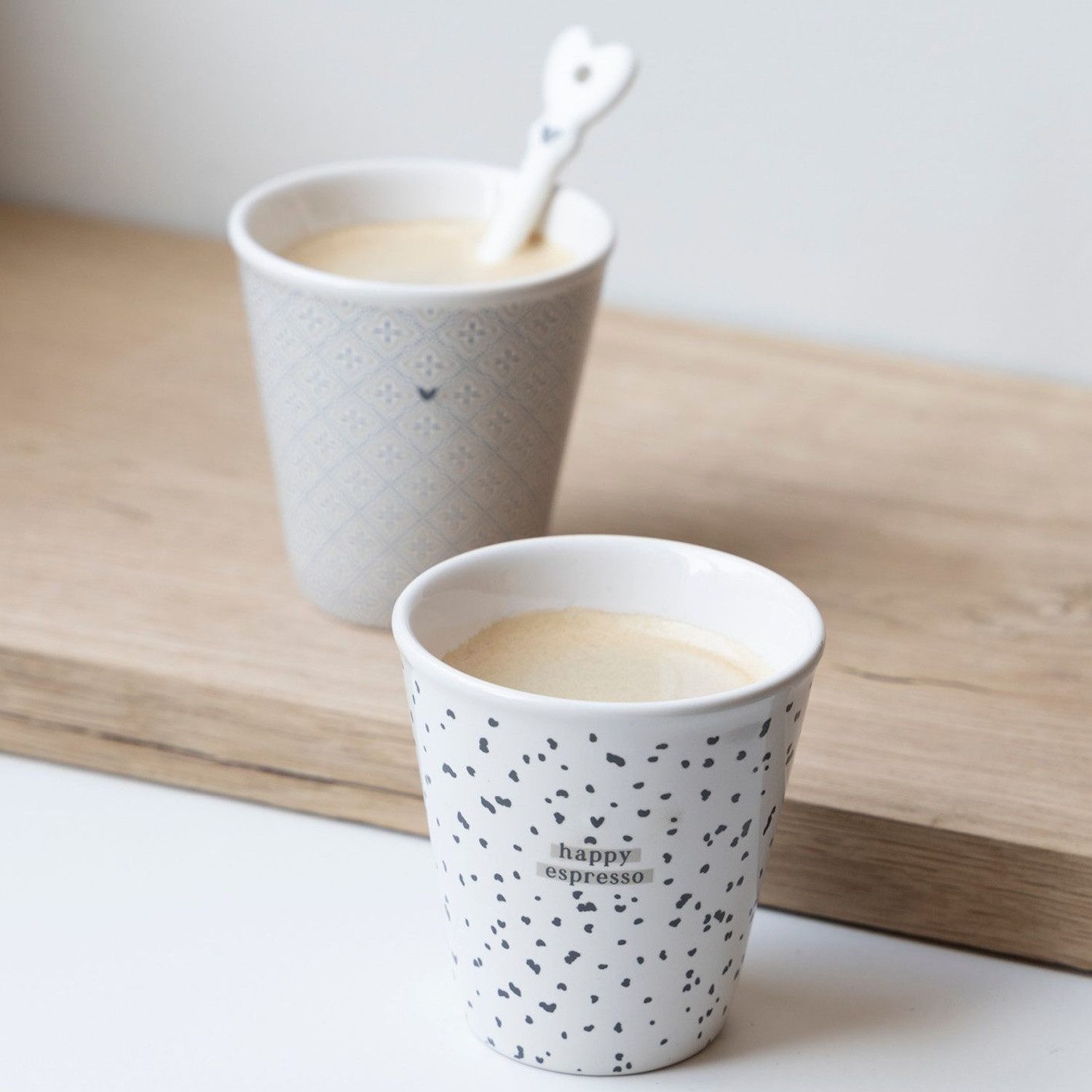 Bastion Collections Espressotasse Schwarzes Herz, Keramik, Spülmaschinengeeignet, Weiß, Happy Espresso, H: 6.5cm