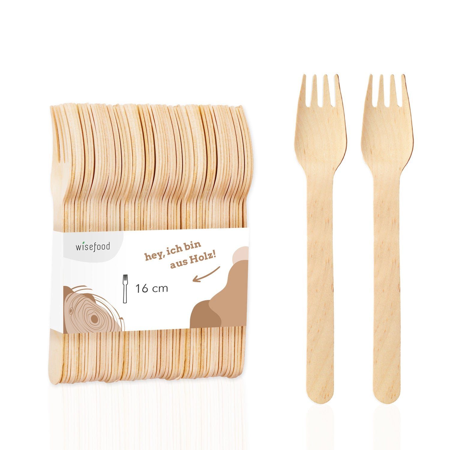 wisefood Einwegbesteck-Set 40-tlg., Holz Gabel - 16 cm Holzgabel Einweg 20er Packung (40-tlg), Holz