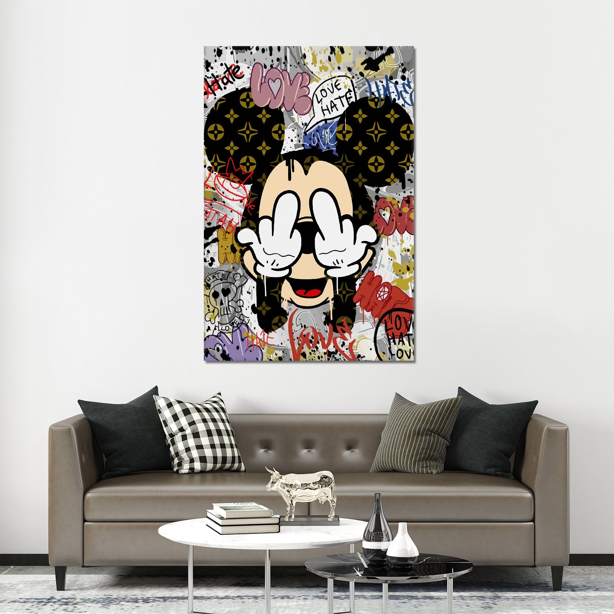 ArtMind XXL-Wandbild & Größen, Premium in Wall gerahmte Hate, als - 4 Art, & Poster Wandbilder Leinwand Micky Canva Bild, Love