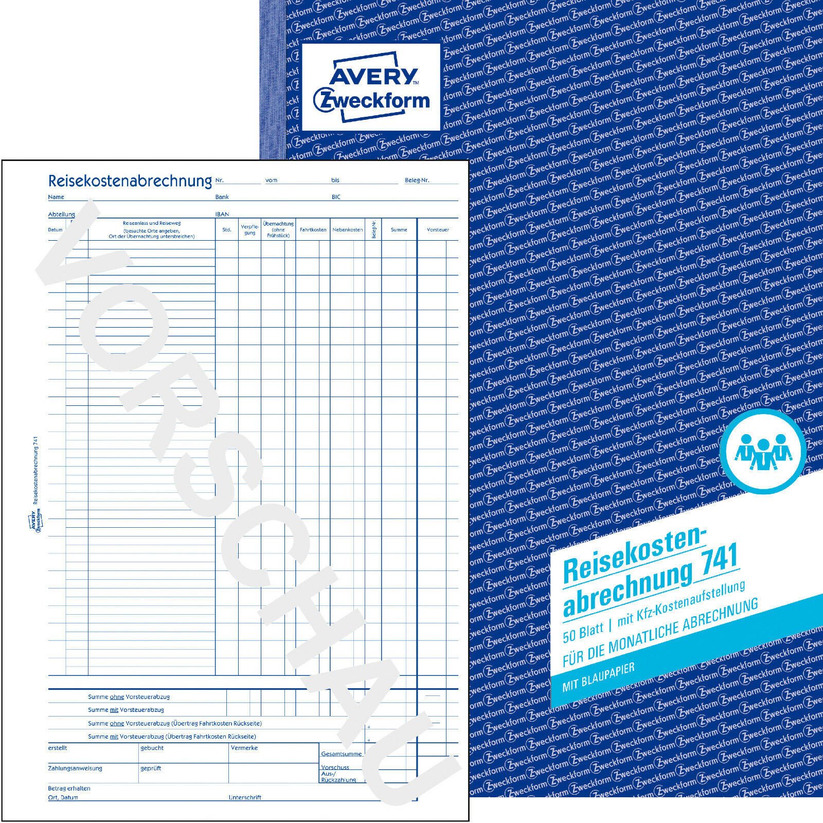 Formularblock Avery Zweckform 741 Reisekostenabrechnung A4 50 Blatt